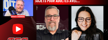 Yvan Domingue de Transport Grayson et Marie-Élyse Blais de Éros sont au micro de Benoit Therrien, expert en transport, pour discuter avec les camionneurs.