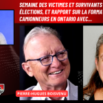 Pierre-Hugues Boisvenu et Johanne Couture au micro de Benoit Therrien, expert en transport, sur la radio des camionneurs de Truck Stop Québec.