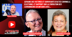 Pierre-Hugues Boisvenu et Johanne Couture au micro de Benoit Therrien, expert en transport, sur la radio des camionneurs de Truck Stop Québec.