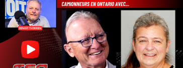 Pierre-Hugues Boisvenu et Johanne Couture au micro de Benoit Therrien, expert en transport, sur la radio des camionneurs de Truck Stop Québec.