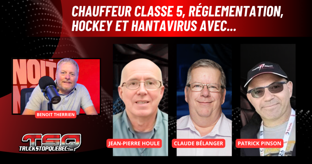 Jean-Pierre Houle, Claude Bélanger et Patrick Pinson au micro de Benoit Therrien sur la radio des camionneurs.