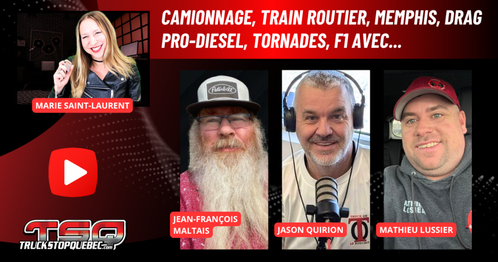 Jean-François Maltais, Mathieu Lussier et Jason Quirion au micro de Marie Saint-Laurent sur la radio des camionneurs de Truck Stop Québec!