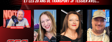 Marie Saint-Laurent, Caroline Bergeron, Jean-François Tessier au micro de Benoit Therrien pour parler du camionnage sur Truck Stop Québec.