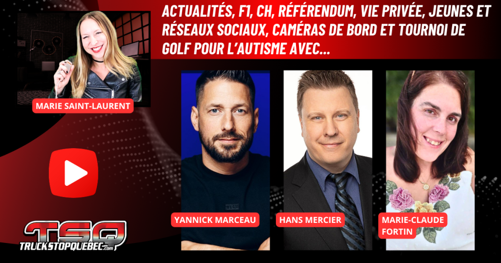 Yannick Marceau, Hans Mercier et Marie-Claude Fortin au micro de Marie Saint-Laurent sur les ondes de Truck Stop Québec.
