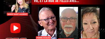 Pierre-Hugues Boisvenu, Jacques Poirier, Diane Beauchamp au micro de Marie Saint-Laurent sur la radio des camionneurs de Truck Stop Québec.