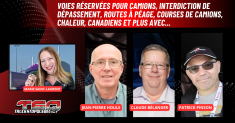 Jean-Pierre Houle, Claude Bélanger et Patrick Pinson au micro de Marie Saint-Laurent sur la radio des Camionneurs de Truck Stop Québec.