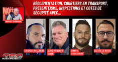 Charles Pellerin, Jean-Philippe Côté, Simon Coulombe et Julien Le Roux au micro de Benoit Therrien pour discuter du transport sur la radio des camionneurs de Truck Stop Québec.