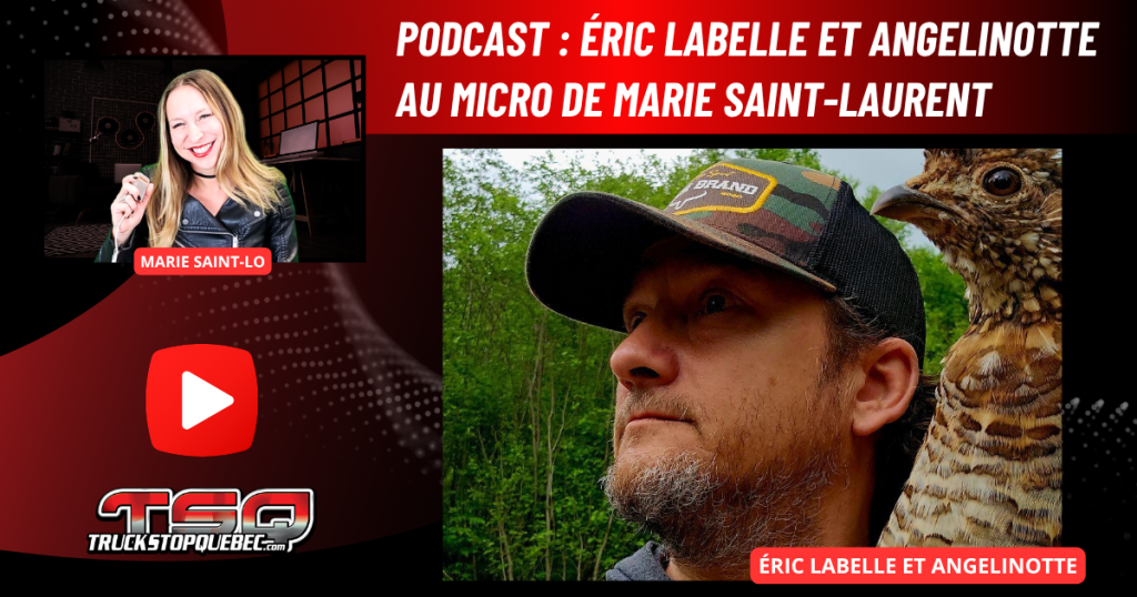Éric Labelle et Angelinotte au micro de Marie Saint-Laurent sur Truck Stop Québec, la radio des camionneurs.