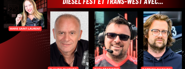 Claude Quirion, Jean-François Tremblay et Patrick Gagnon au micro de Marie Saint-Laurent sur la radio des camionneurs de Truck Stop Québec.