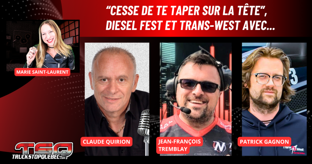 Claude Quirion, Jean-François Tremblay et Patrick Gagnon au micro de Marie Saint-Laurent sur la radio des camionneurs de Truck Stop Québec.
