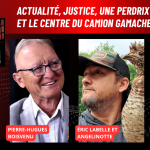 Pierre-Hugues Boisvenu, Éric Labelle, Angelinotte et Daniel Lamanque au micro de Marie Saint-Laurent sur Truck Stop Québec.