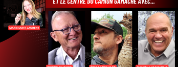 Pierre-Hugues Boisvenu, Éric Labelle, Angelinotte et Daniel Lamanque au micro de Marie Saint-Laurent sur Truck Stop Québec.