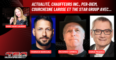 Yannick Marceau, Richard Corbeil et Denis Pageau au micro de Marie Saint-Laurent sur Truck Stop Québec.