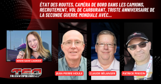 Jean-Pierre Houle, Claude Bélanger et Patrick Pinson au micro de Marie Saint-Laurent sur la radio des camionneurs de Truck Stop Québec.
