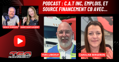 Benoit Therrien et Marie Saint-Laurent reçoivent au micro Yves Leboeuf et Caroline Bergeron pour discuter camionnage, C.A.T. inc et financement sur la radio des camionneurs.