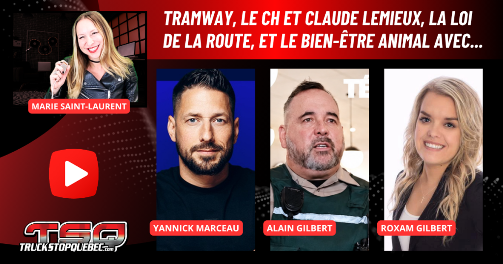 Yannick Marceau, Alain Gilbert et Roxam Gilbert au micro de Marie Saint-Laurent sur Truck Stop Québec.