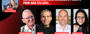 Pierre-Hugues Boisvenu, André Durocher et Sylvain Binette d'ISAAC Instruments, et Marie Élyse Blais au micro de Marie Saint-Laurent sur la radio des camionneurs de Truck Stop Québec.