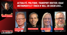 Pierre-Hugues Boisvenu, André Durocher et Mélanie Simard d'ISAAC Instruments et Martin Rousse, au micro de Benoit Therrien sur la radio des camionneurs.